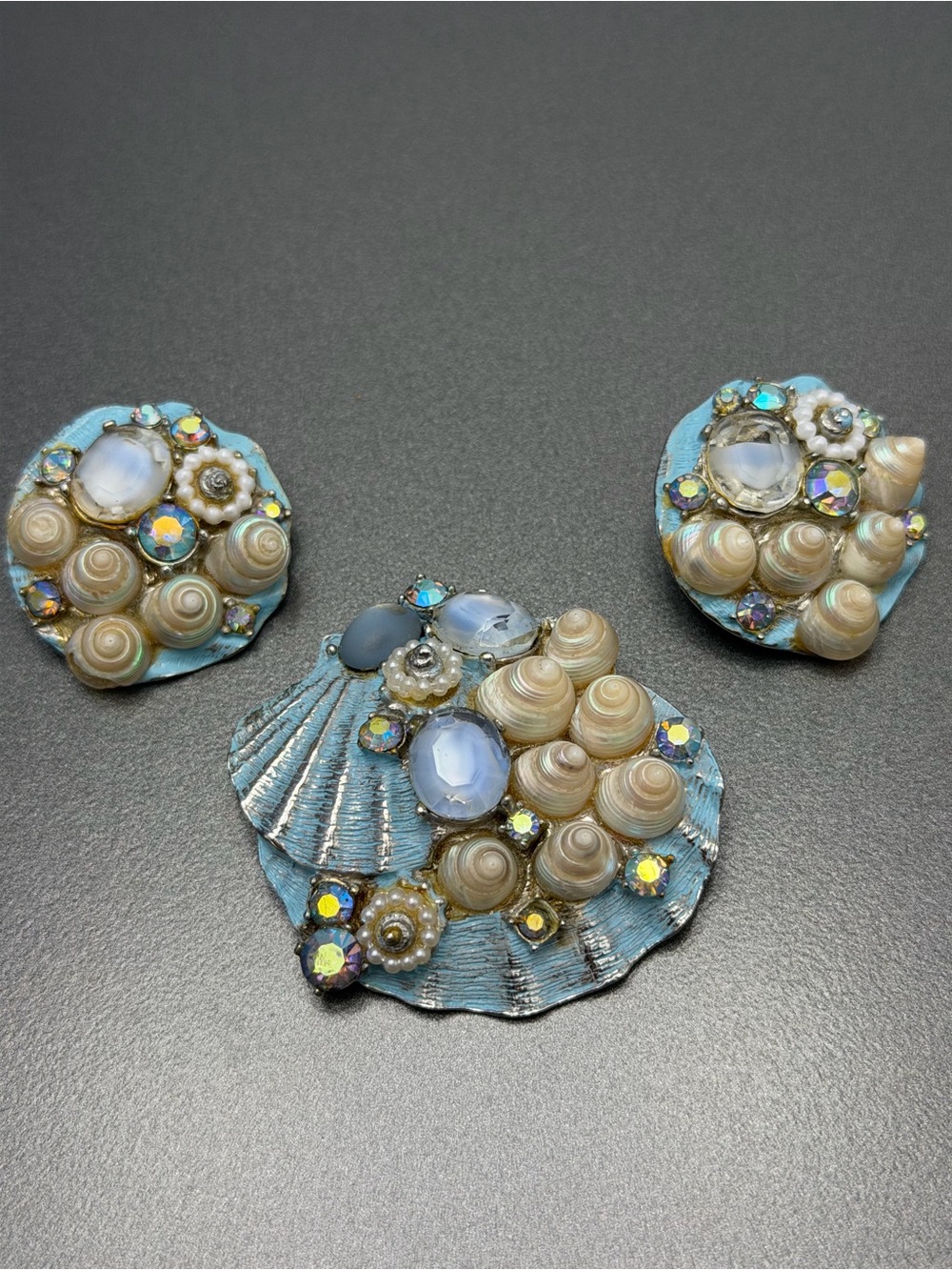 Vintage Arthur Pepper Sea Breeze Blue Shell  Jewelry Set